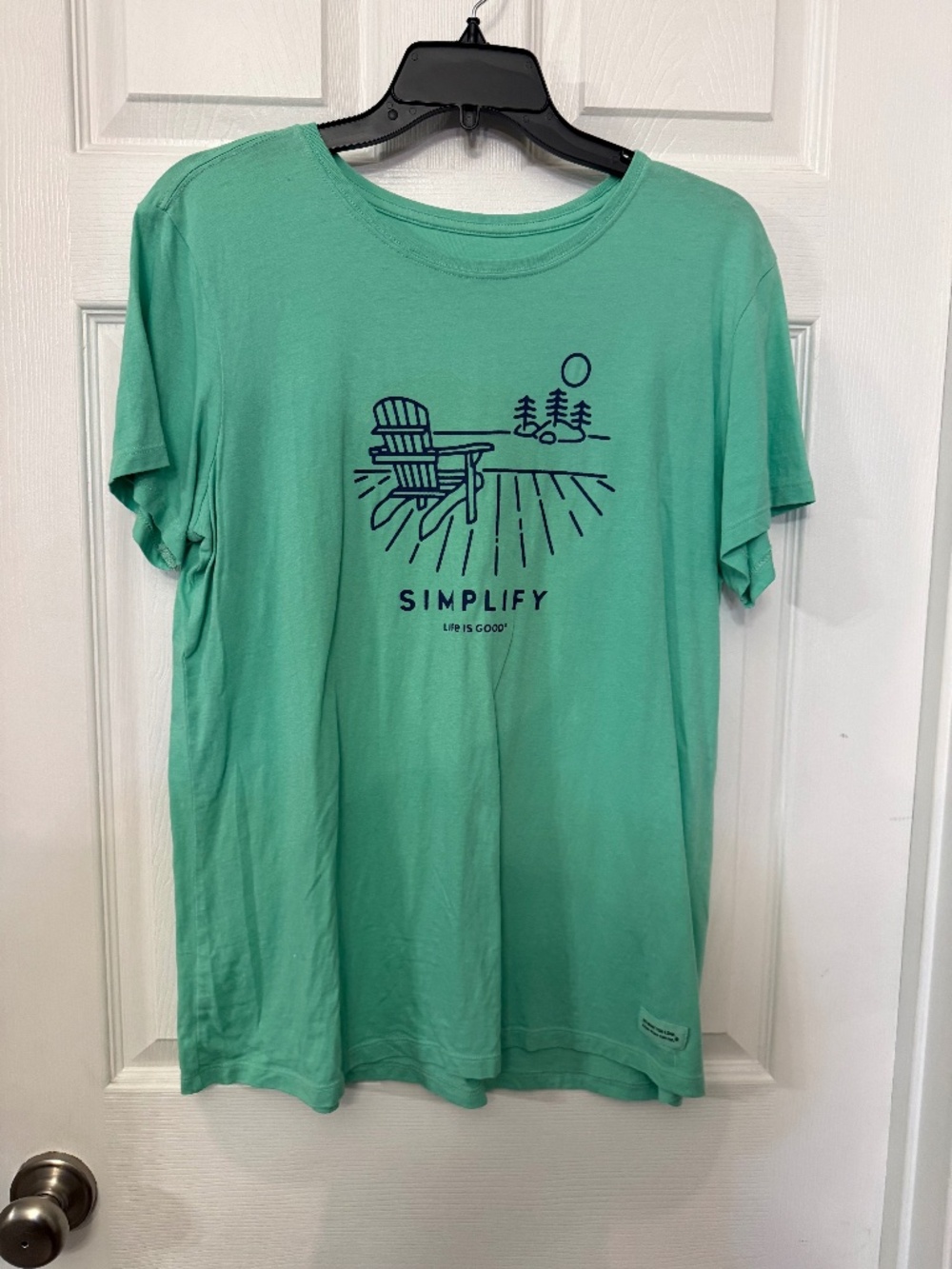 LIFE IS GOOD teal short-sleeve "Simplify" Crusher-Lite T-shirt, Size L